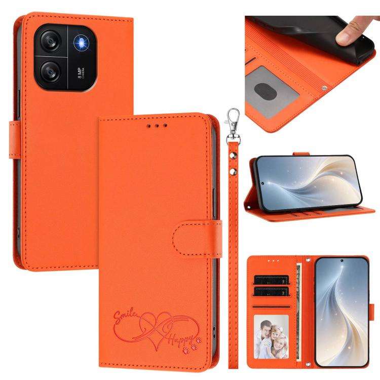 For Blackview WAVE 6C Happy Heart Pattern Magnetic Closure Vegan Leather Phone Case with Wrist St...