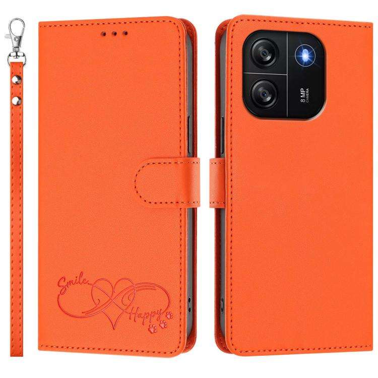 For Blackview WAVE 6C Happy Heart Pattern Magnetic Closure Vegan Leather Phone Case with Wrist St...