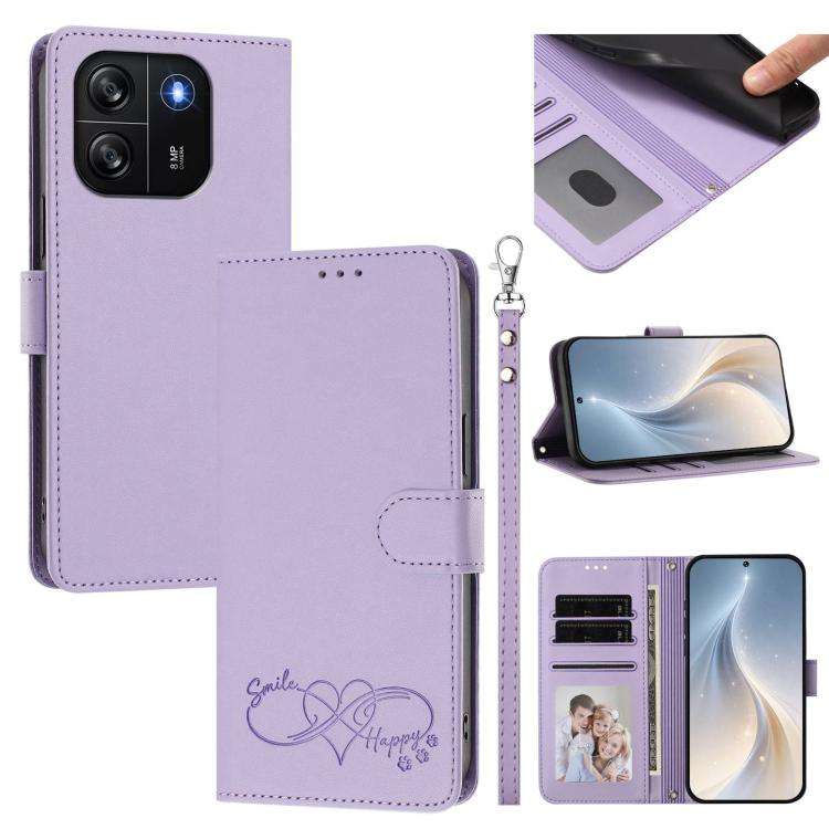 For Blackview WAVE 6C Happy Heart Pattern Magnetic Closure Vegan Leather Phone Case with Wrist St...