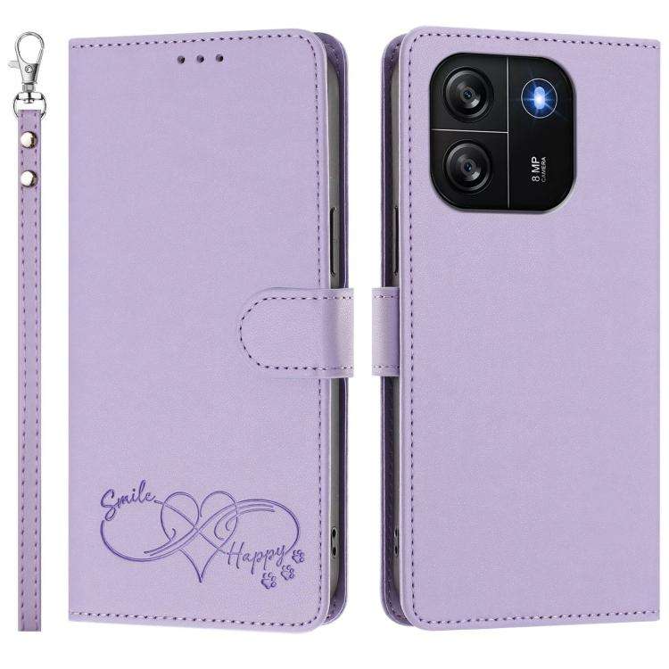 For Blackview WAVE 6C Happy Heart Pattern Magnetic Closure Vegan Leather Phone Case with Wrist St...