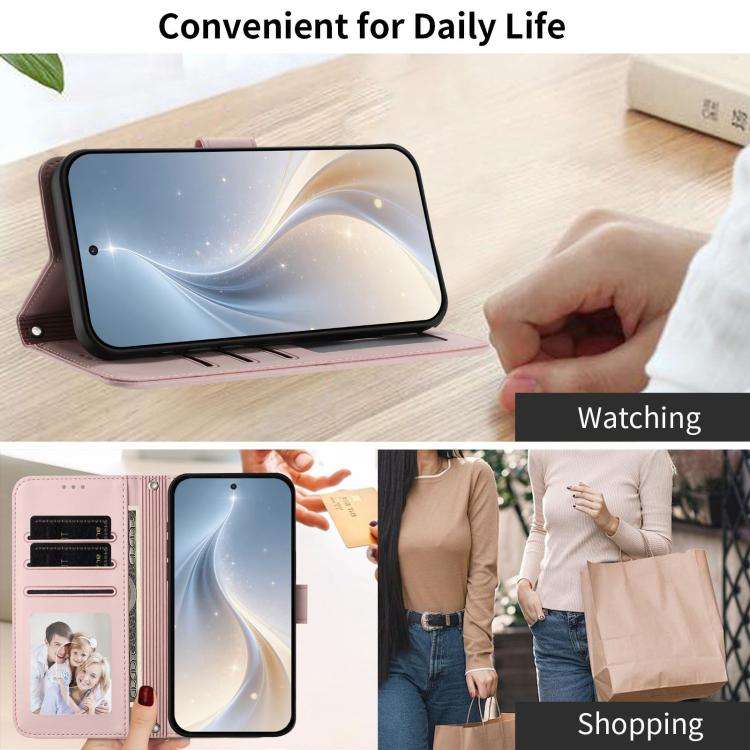 For Blackview WAVE 6C Happy Heart Pattern Magnetic Closure Vegan Leather Phone Case with Wrist St...