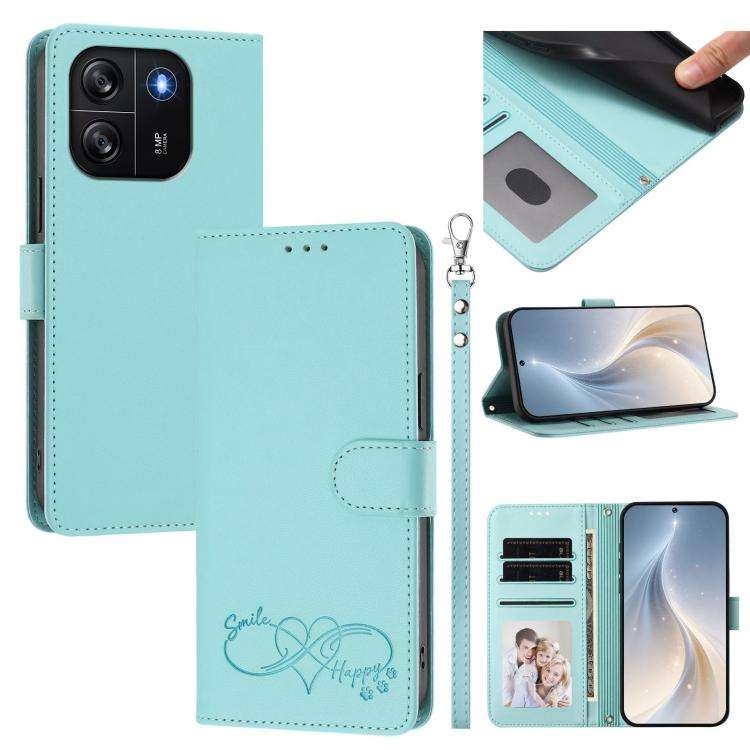For Blackview WAVE 6C Happy Heart Pattern Magnetic Closure Vegan Leather Phone Case with Wrist St...