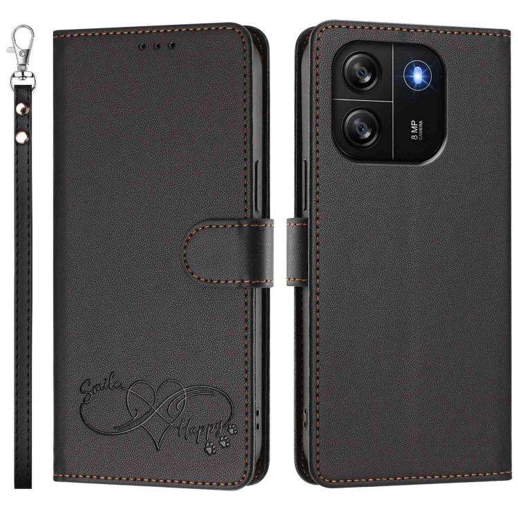 For Blackview WAVE 6C Happy Heart Pattern Magnetic Closure Vegan Leather Phone Case with Wrist St...