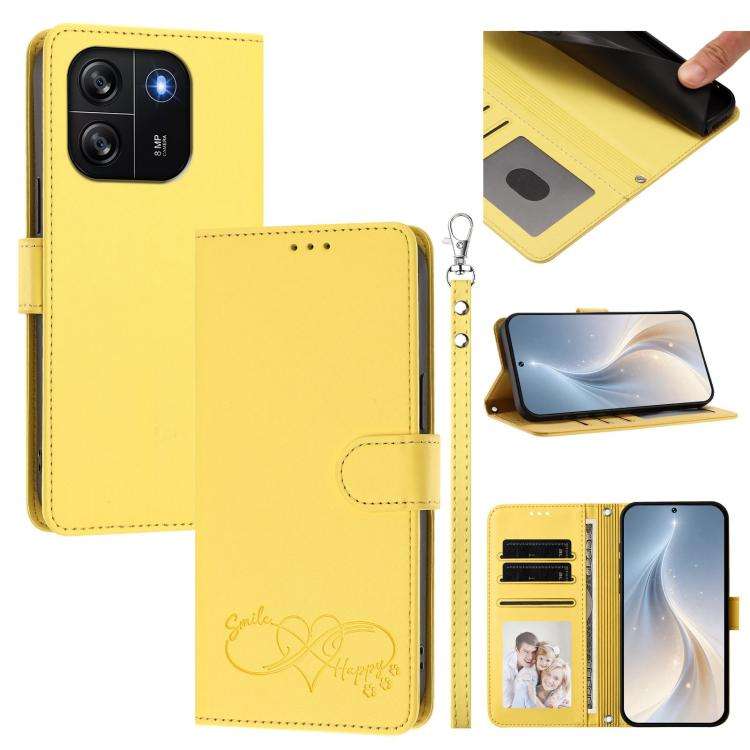 For Blackview WAVE 6C Happy Heart Pattern Magnetic Closure Vegan Leather Phone Case with Wrist St...