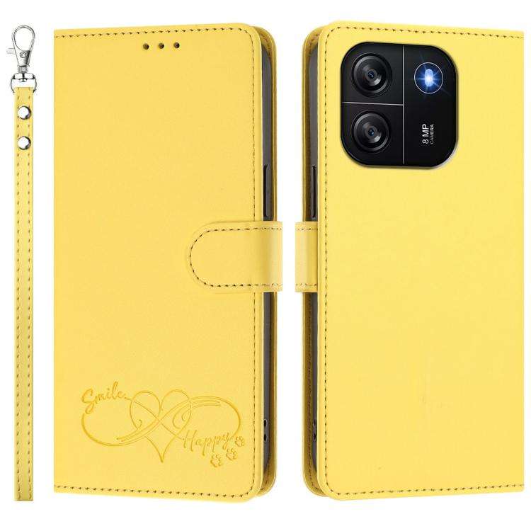 For Blackview WAVE 6C Happy Heart Pattern Magnetic Closure Vegan Leather Phone Case with Wrist St...