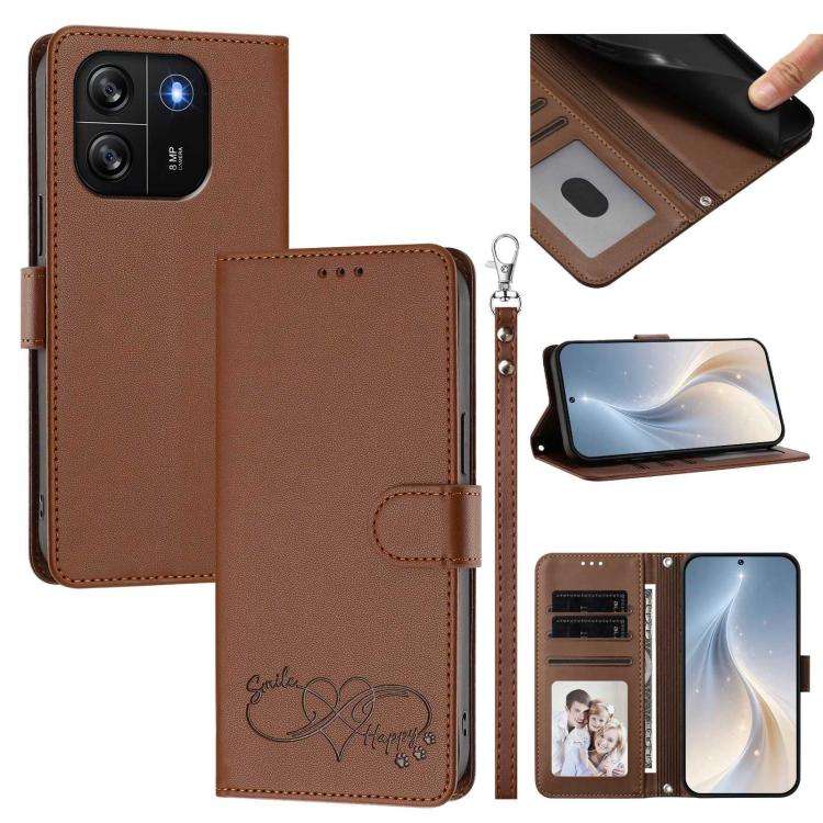 For Blackview WAVE 6C Happy Heart Pattern Magnetic Closure Vegan Leather Phone Case with Wrist St...