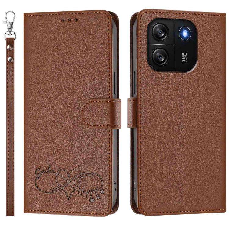 For Blackview WAVE 6C Happy Heart Pattern Magnetic Closure Vegan Leather Phone Case with Wrist St...