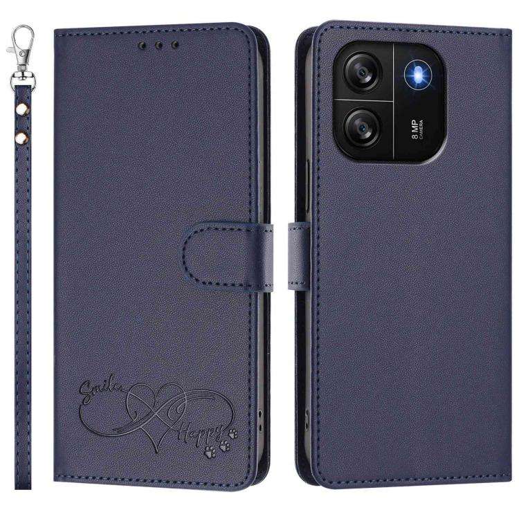 For Blackview WAVE 6C Happy Heart Pattern Magnetic Closure Vegan Leather Phone Case with Wrist St...