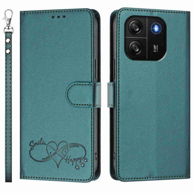 For Blackview WAVE 6C Happy Heart Pattern Magnetic Closure Vegan Leather Phone Case with Wrist St...
