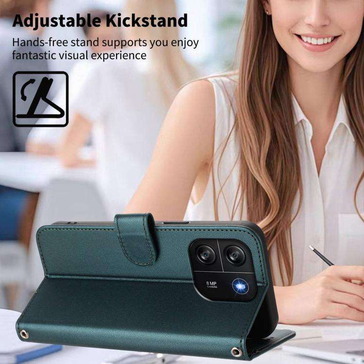 For Blackview WAVE 6C Happy Heart Pattern Magnetic Closure Vegan Leather Phone Case with Wrist St...