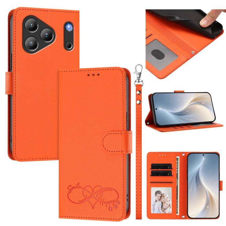 For Blackview WAVE 7C Happy Heart Pattern Magnetic Closure Vegan Leather Phone Case with Wrist St...