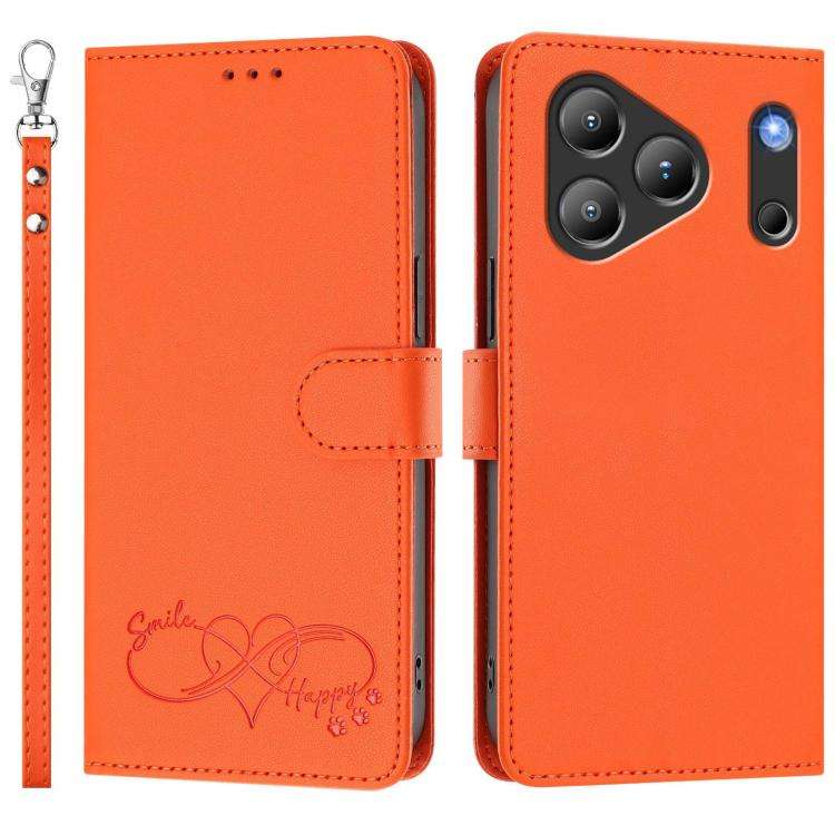 For Blackview WAVE 7C Happy Heart Pattern Magnetic Closure Vegan Leather Phone Case with Wrist St...