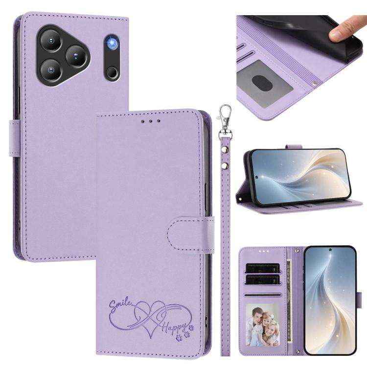For Blackview WAVE 7C Happy Heart Pattern Magnetic Closure Vegan Leather Phone Case with Wrist St...
