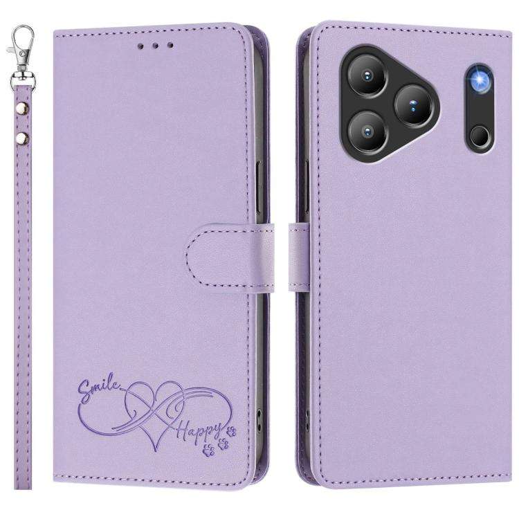 For Blackview WAVE 7C Happy Heart Pattern Magnetic Closure Vegan Leather Phone Case with Wrist St...