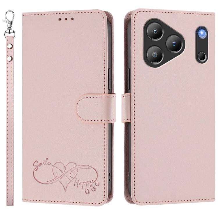For Blackview WAVE 7C Happy Heart Pattern Magnetic Closure Vegan Leather Phone Case with Wrist St...