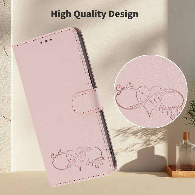 For Blackview WAVE 7C Happy Heart Pattern Magnetic Closure Vegan Leather Phone Case with Wrist St...