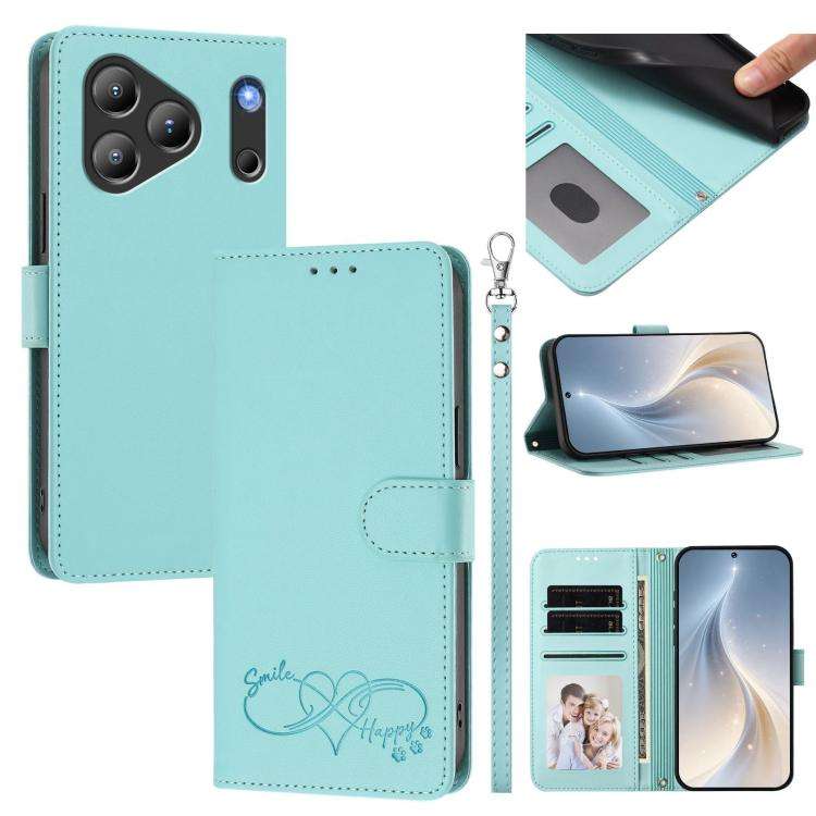 For Blackview WAVE 7C Happy Heart Pattern Magnetic Closure Vegan Leather Phone Case with Wrist St...