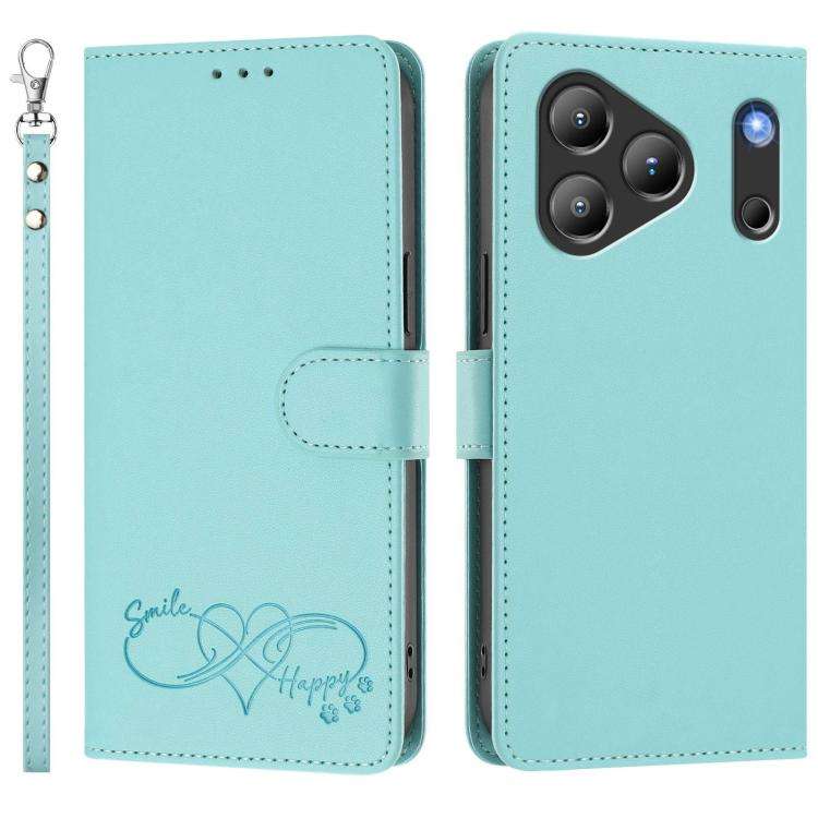 For Blackview WAVE 7C Happy Heart Pattern Magnetic Closure Vegan Leather Phone Case with Wrist St...