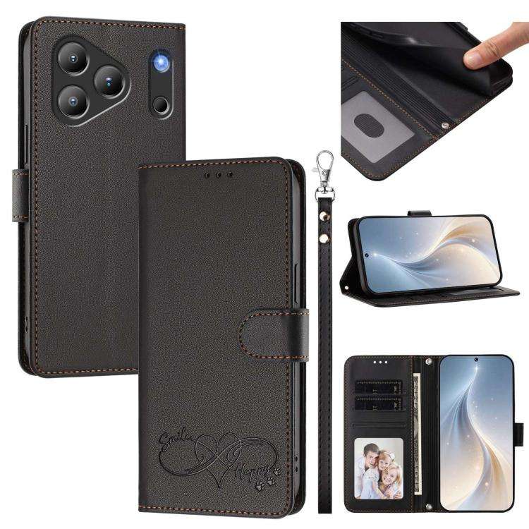 For Blackview WAVE 7C Happy Heart Pattern Magnetic Closure Vegan Leather Phone Case with Wrist St...