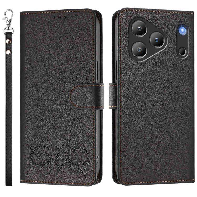 For Blackview WAVE 7C Happy Heart Pattern Magnetic Closure Vegan Leather Phone Case with Wrist St...