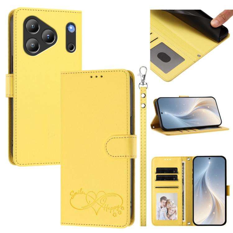 For Blackview WAVE 7C Happy Heart Pattern Magnetic Closure Vegan Leather Phone Case with Wrist St...