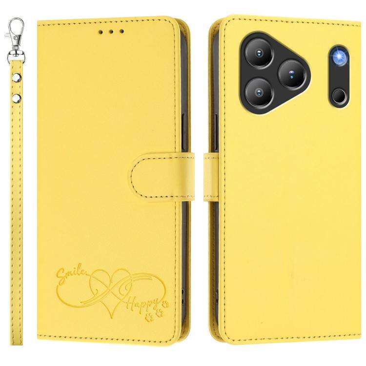 For Blackview WAVE 7C Happy Heart Pattern Magnetic Closure Vegan Leather Phone Case with Wrist St...
