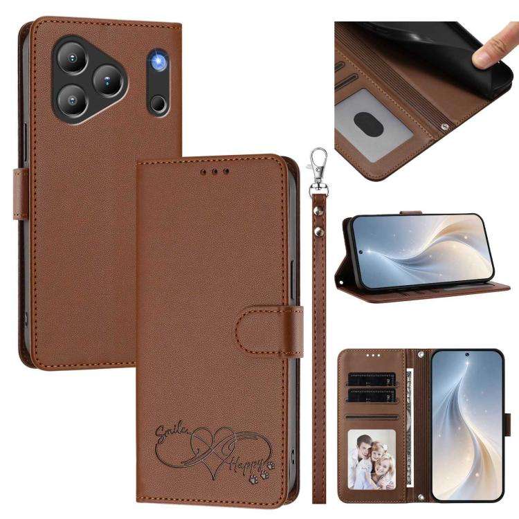 For Blackview WAVE 7C Happy Heart Pattern Magnetic Closure Vegan Leather Phone Case with Wrist St...