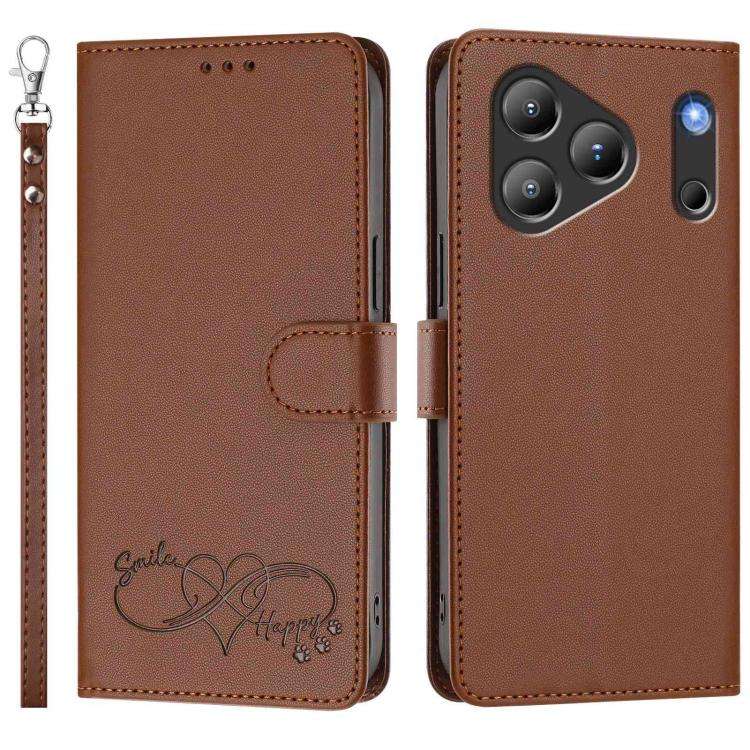 For Blackview WAVE 7C Happy Heart Pattern Magnetic Closure Vegan Leather Phone Case with Wrist St...