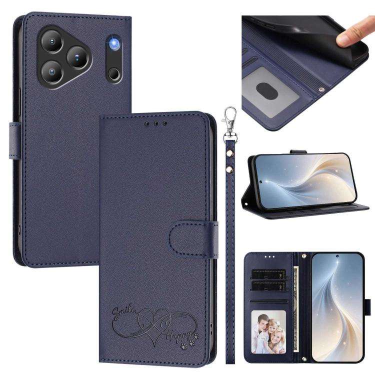 For Blackview WAVE 7C Happy Heart Pattern Magnetic Closure Vegan Leather Phone Case with Wrist St...