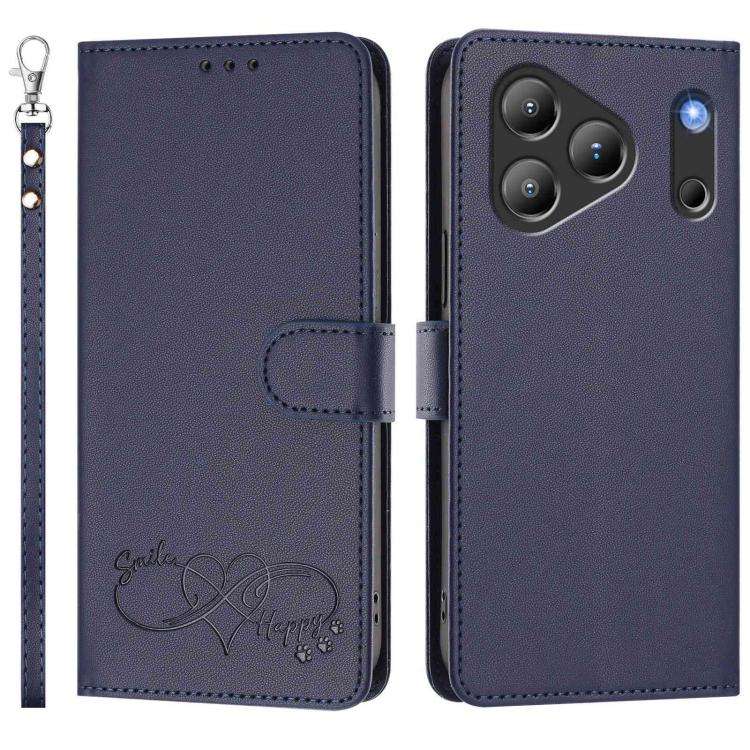 For Blackview WAVE 7C Happy Heart Pattern Magnetic Closure Vegan Leather Phone Case with Wrist St...