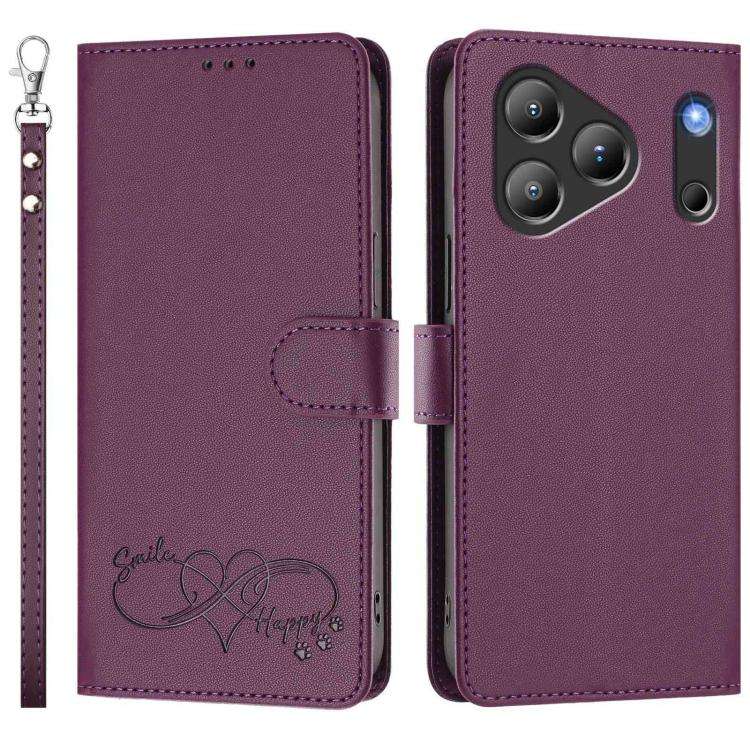 For Blackview WAVE 7C Happy Heart Pattern Magnetic Closure Vegan Leather Phone Case with Wrist St...