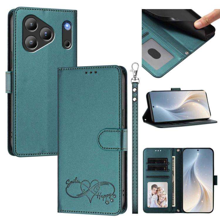 For Blackview WAVE 7C Happy Heart Pattern Magnetic Closure Vegan Leather Phone Case with Wrist St...
