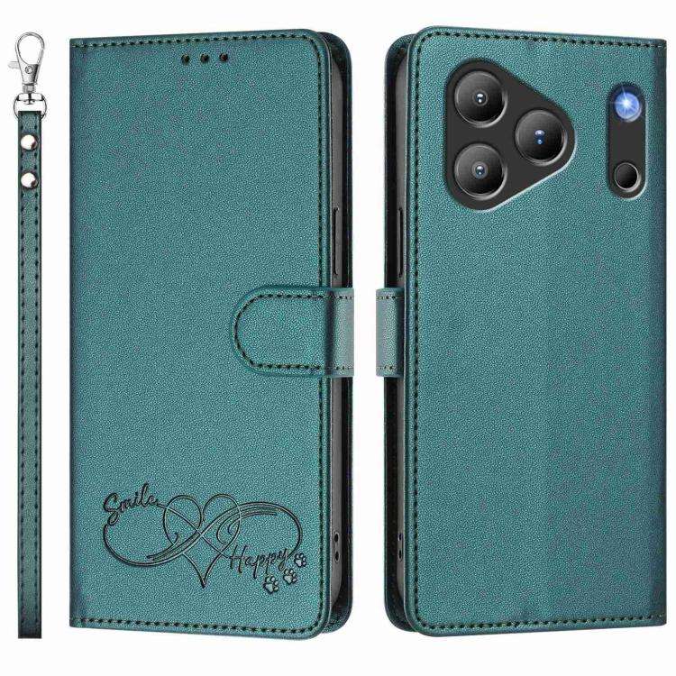 For Blackview WAVE 7C Happy Heart Pattern Magnetic Closure Vegan Leather Phone Case with Wrist St...