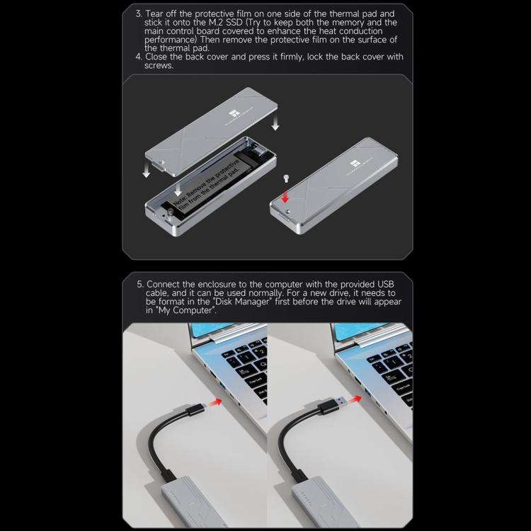 THERMALRIGHT HR-EB109 20Gbps M.2 NVMe SSD Enclosure with Type-C to Type-C Cable(Grey)