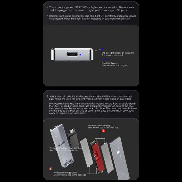 THERMALRIGHT HR-EB109 20Gbps M.2 NVMe SSD Enclosure with Type-C to Type-C Cable(Grey)