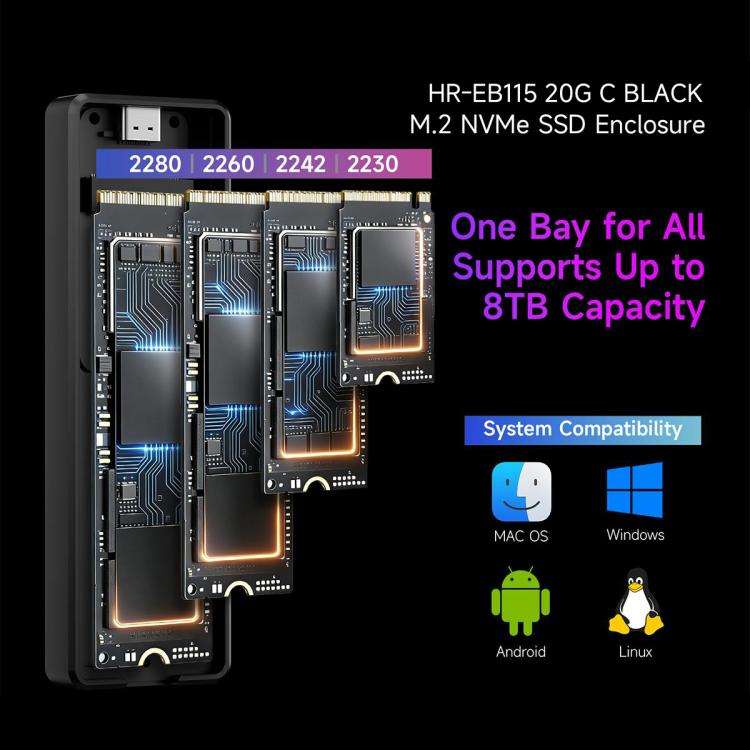 THERMALRIGHT HR-EB115 20Gbps M.2 NVMe SSD Enclosure with Type-C to Type-C Cable(Black)