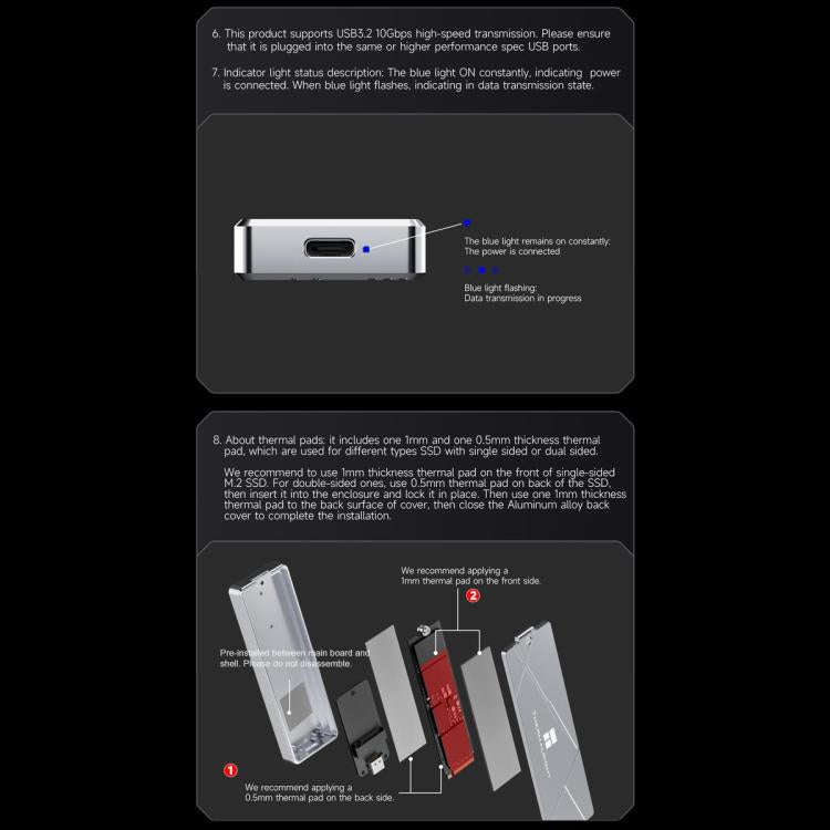 THERMALRIGHT HR-EB115 20Gbps M.2 NVMe SSD Enclosure with Type-C to Type-C Cable(Grey)