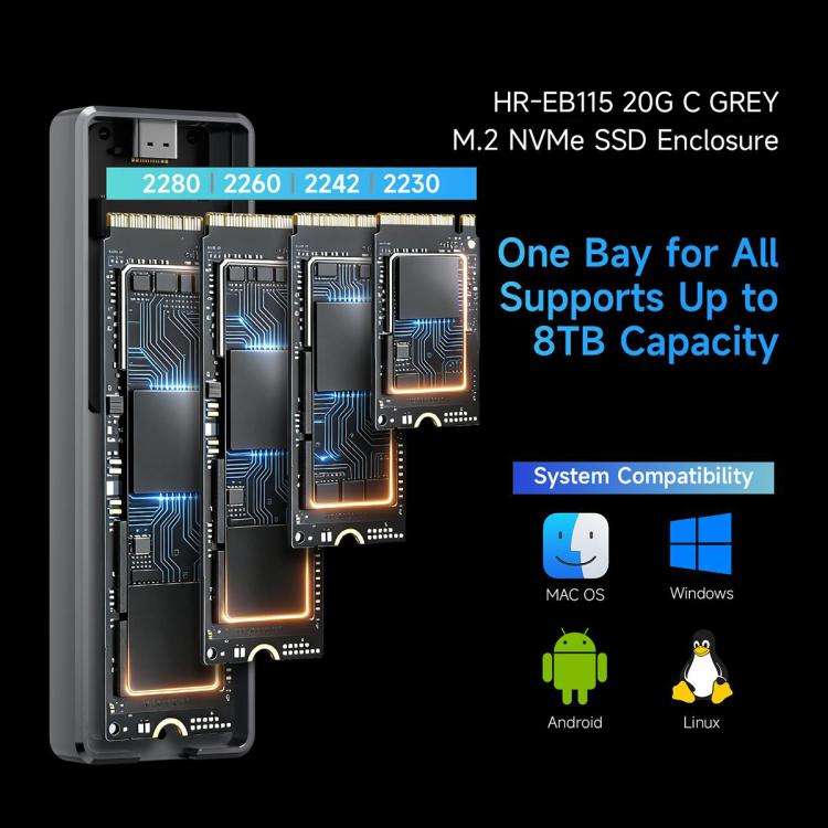 THERMALRIGHT HR-EB115 20Gbps M.2 NVMe SSD Enclosure with Type-C to Type-C Cable(Grey)