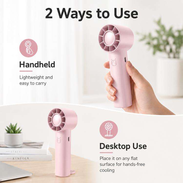 DF-91 Portable High-Speed Handheld Fan with Desktop Stand(Pink)