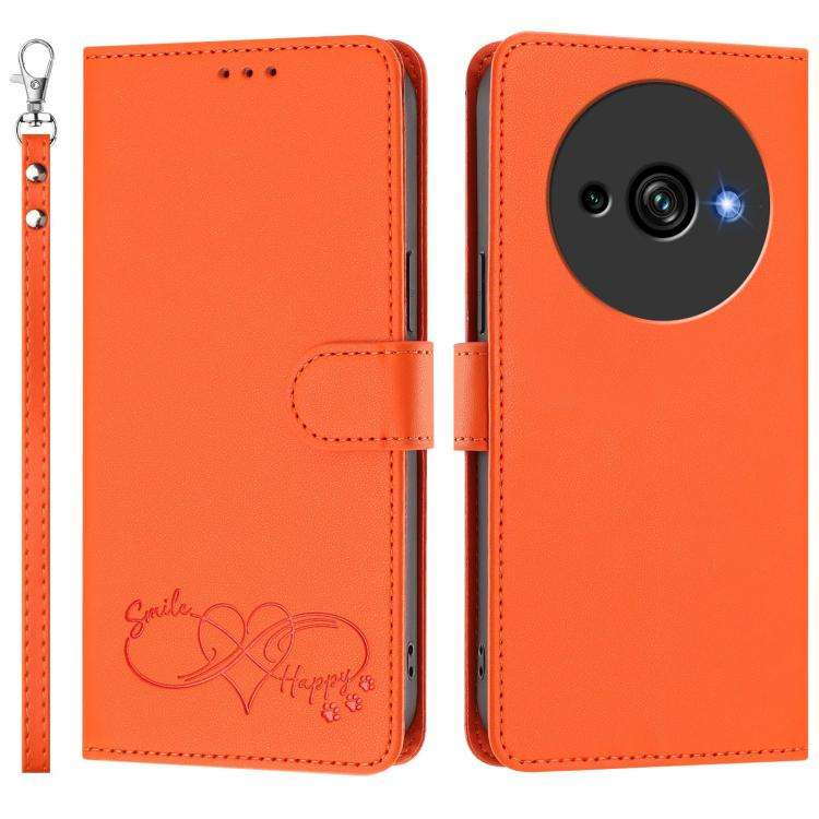 For Oukitel C59 Happy Heart Pattern Magnetic Closure Vegan Leather Phone Case with Wrist Strap(Or...