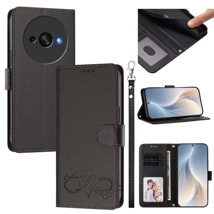 For Oukitel C59 Happy Heart Pattern Magnetic Closure Vegan Leather Phone Case with Wrist Strap(Bl...