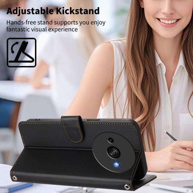 For Oukitel C59 Happy Heart Pattern Magnetic Closure Vegan Leather Phone Case with Wrist Strap(Bl...