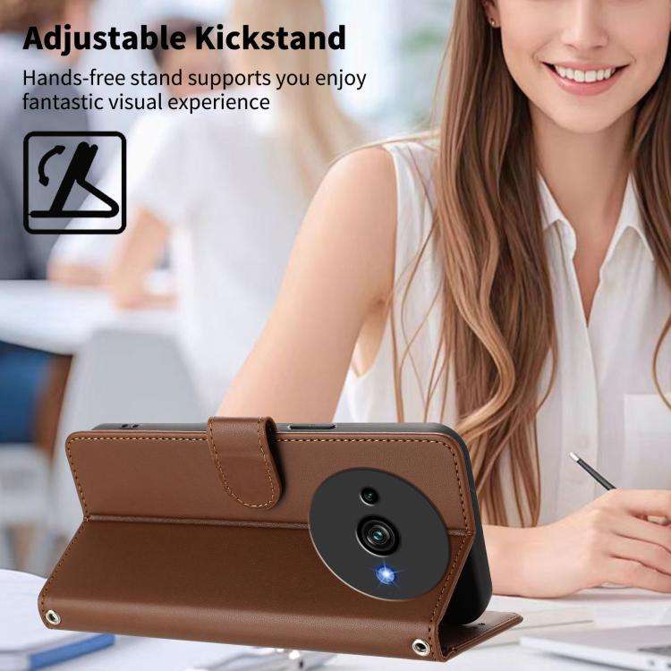 For Oukitel C59 Happy Heart Pattern Magnetic Closure Vegan Leather Phone Case with Wrist Strap(Br...