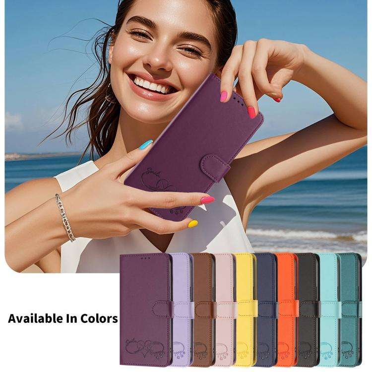 For Oukitel C59 Happy Heart Pattern Magnetic Closure Vegan Leather Phone Case with Wrist Strap(Vi...