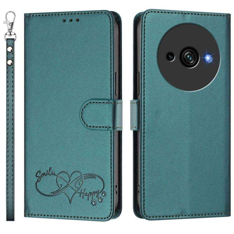 For Oukitel C59 Happy Heart Pattern Magnetic Closure Vegan Leather Phone Case with Wrist Strap(Gr...