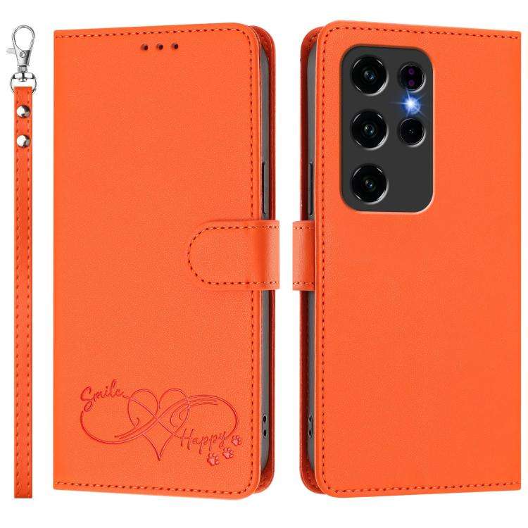 For Oukitel C2 Happy Heart Pattern Magnetic Closure Vegan Leather Phone Case with Wrist Strap(Ora...