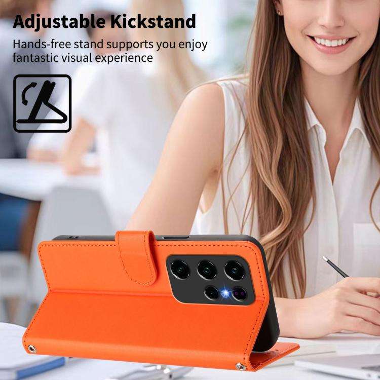 For Oukitel C2 Happy Heart Pattern Magnetic Closure Vegan Leather Phone Case with Wrist Strap(Ora...