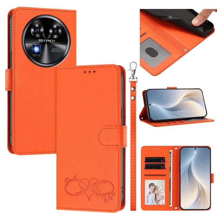 For Oukitel C37 Happy Heart Pattern Magnetic Closure Vegan Leather Phone Case with Wrist Strap(Or...