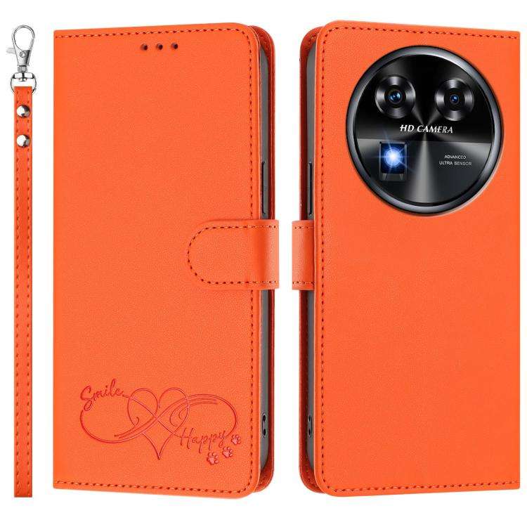 For Oukitel C37 Happy Heart Pattern Magnetic Closure Vegan Leather Phone Case with Wrist Strap(Or...