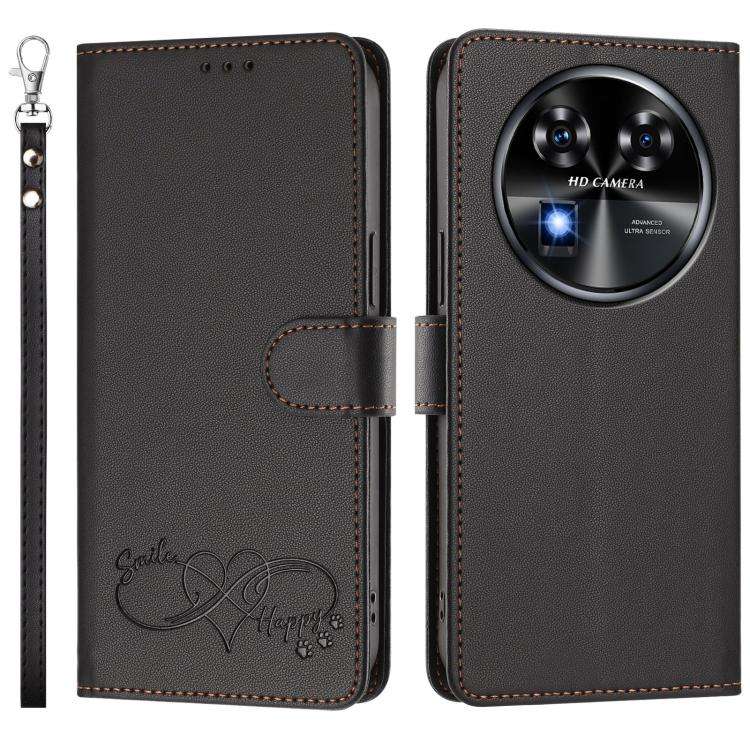 For Oukitel C37 Happy Heart Pattern Magnetic Closure Vegan Leather Phone Case with Wrist Strap(Bl...